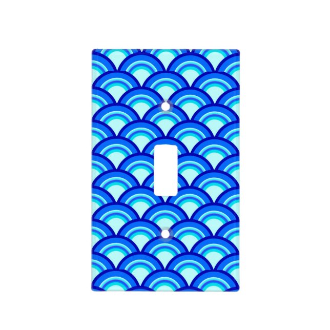 Art Deco wave pattern - cobalt and sky blue Light Switch Cover (Front)