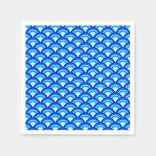 Art Deco wave pattern - cobalt and sky blue Napkins