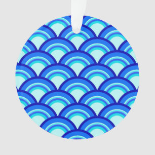 Art Deco wave pattern - cobalt and sky blue Ornament