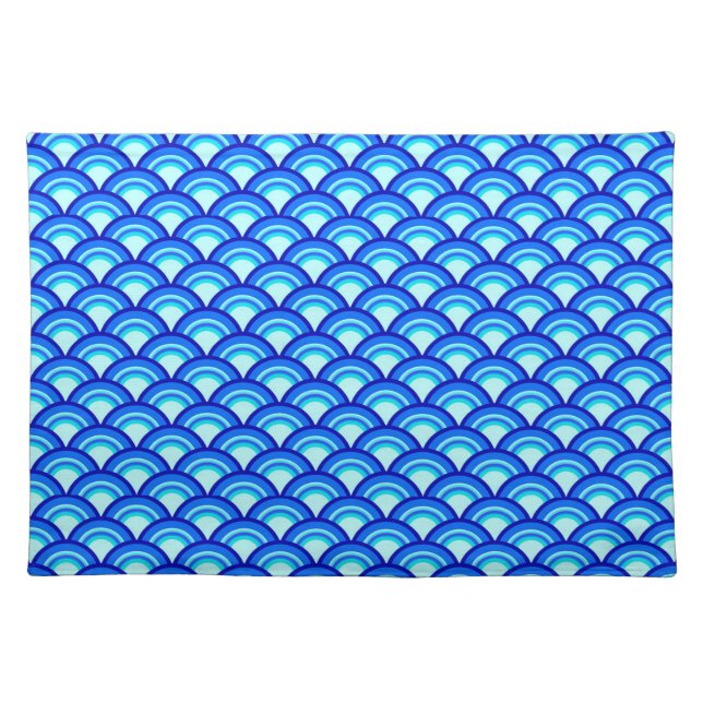 Art Deco wave pattern - cobalt and sky blue Placemat (Front)
