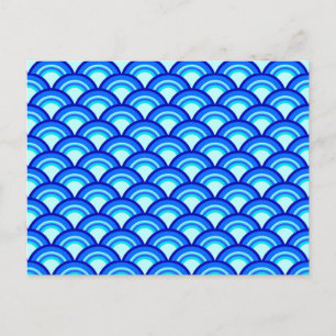 Art Deco wave pattern - cobalt and sky blue Postcard