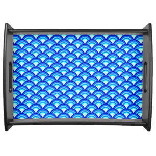 Art Deco wave pattern - cobalt and sky blue Serving Tray