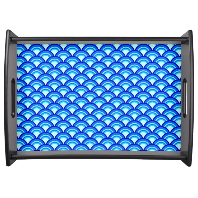 Art Deco wave pattern - cobalt and sky blue Serving Tray (Front)