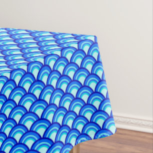 Art Deco wave pattern - cobalt and sky blue Tablecloth