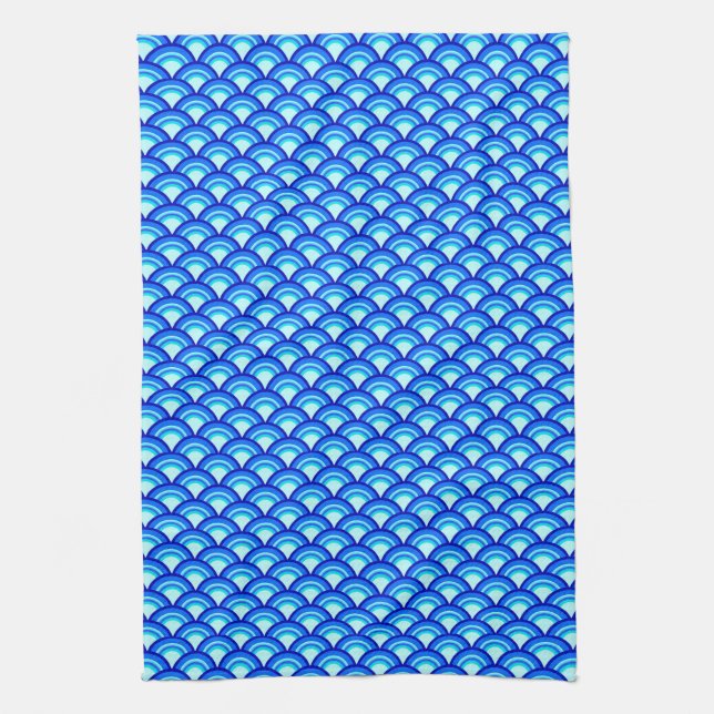 Art Deco wave pattern - cobalt and sky blue Towel (Vertical)