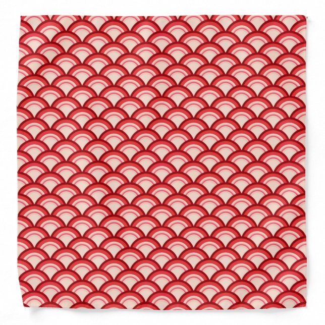 Art Deco wave pattern - coral red and pink Bandana (Front)