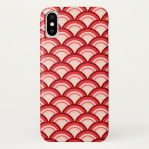 Art Deco wave pattern - coral red and pink iPhone X Case