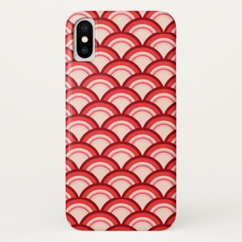 Art Deco wave pattern _ coral red and pink iPhone X Case