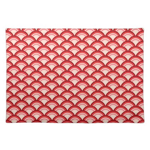 Art Deco wave pattern _ coral red and pink Cloth Placemat