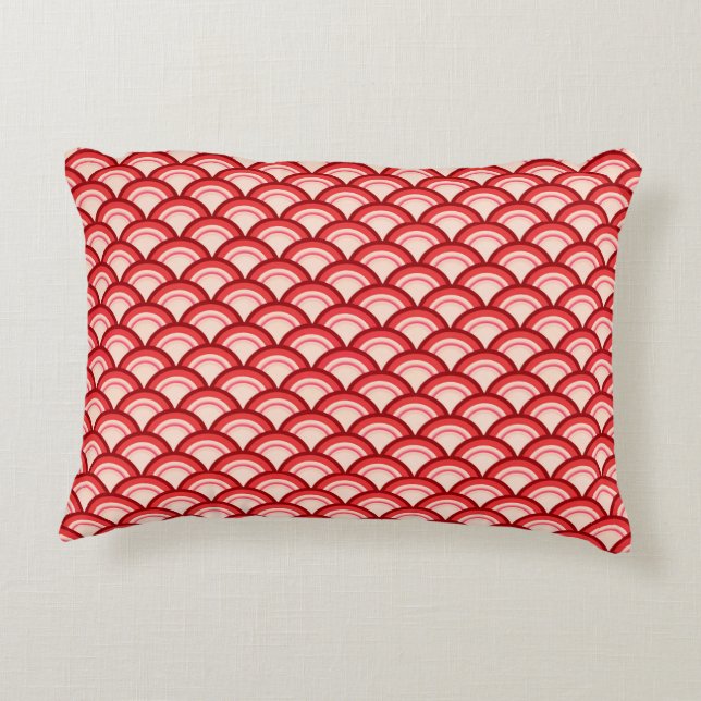Art Deco wave pattern - coral red and pink Decorative Pillow (Back)
