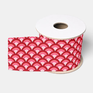 Art Deco wave pattern - coral red and pink Grosgrain Ribbon