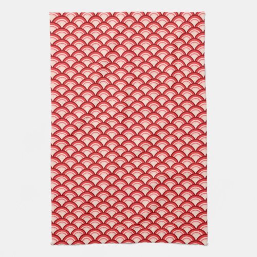 Art Deco wave pattern _ coral red and pink Kitchen Towel