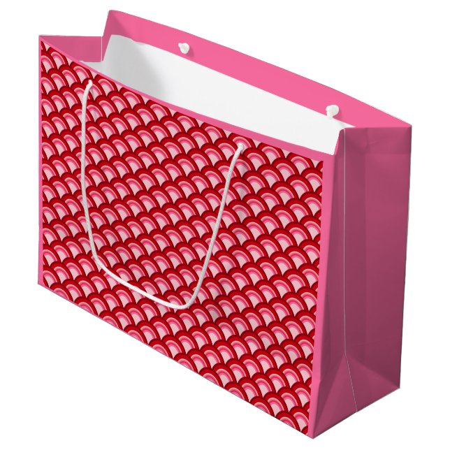 Art Deco wave pattern - coral red and pink Large Gift Bag (Front Angled)