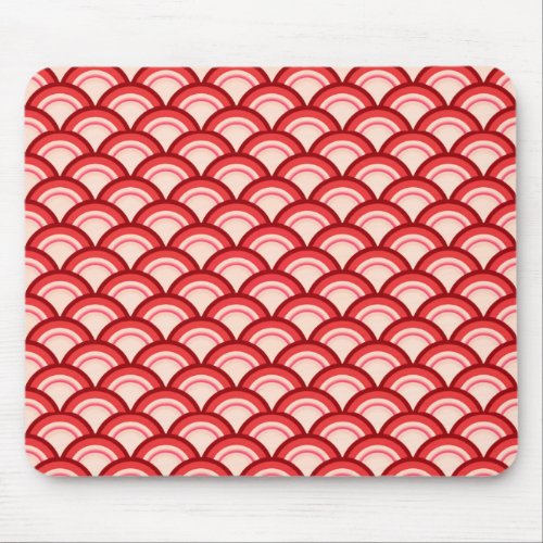 Art Deco wave pattern _ coral red and pink Mouse Pad
