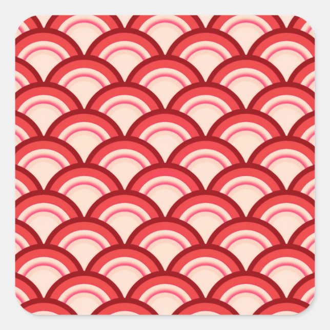 Art Deco wave pattern - coral red and pink Square Sticker (Front)