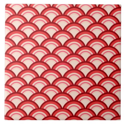 Art Deco wave pattern _ coral red and pink Tile