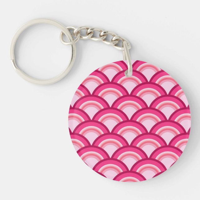 Art Deco wave pattern - fuchsia and coral Keychain (Front)