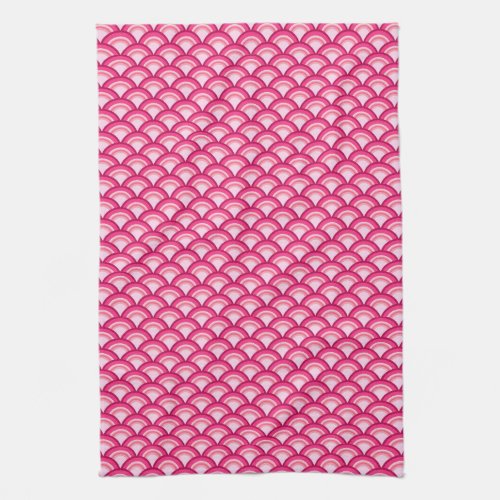 Art Deco wave pattern _ fuchsia and coral Kitchen Towel