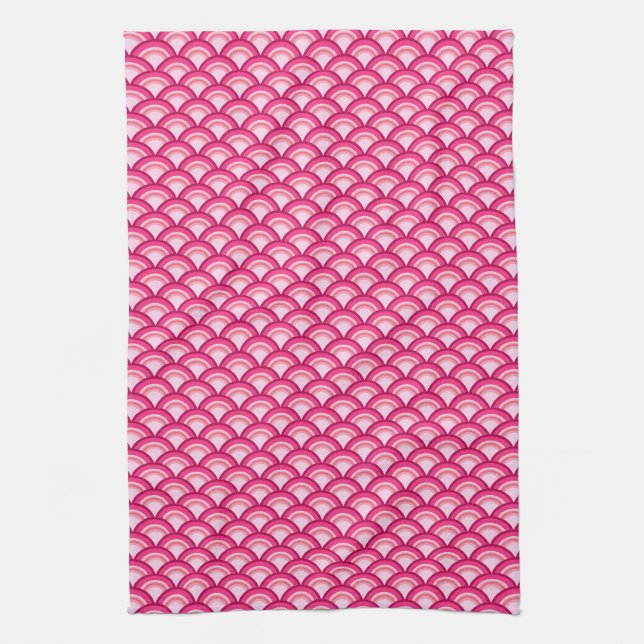 Art Deco wave pattern - fuchsia and coral Kitchen Towel (Vertical)