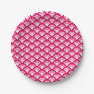 Art Deco wave pattern - fuchsia and coral Paper Plates