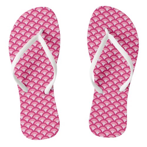 Art Deco Wave Pattern Fuchsia and Pastel Pink Flip Flops