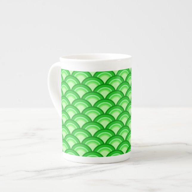 Art Deco wave pattern - jade green Bone China Mug (Front Left)