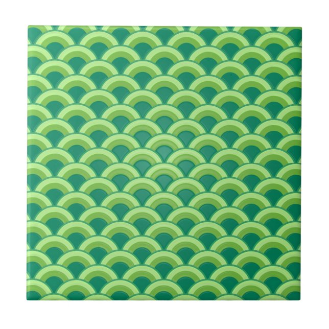 Art Deco wave pattern - jade green Ceramic Tile (Front)