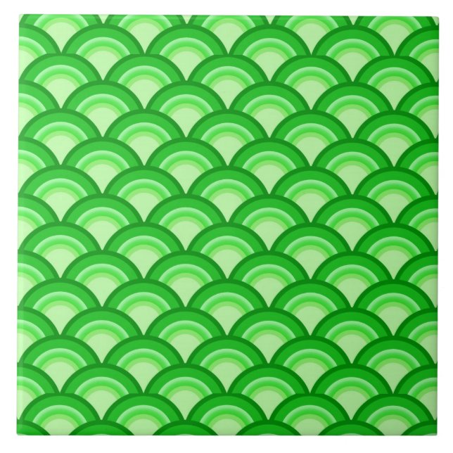 Art Deco wave pattern - jade green Ceramic Tile (Front)