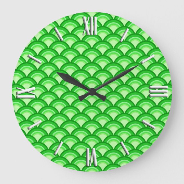 Art Deco wave pattern - jade green Large Clock (Front)