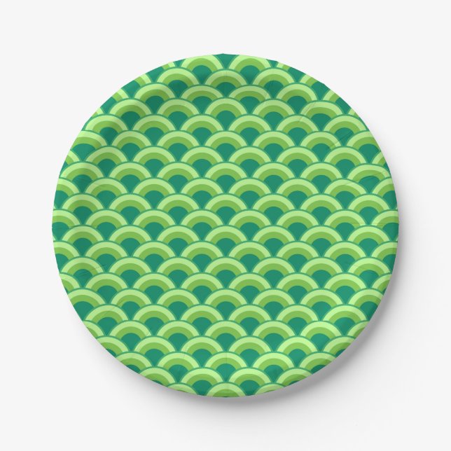 Art Deco wave pattern - jade green Paper Plates (Front)