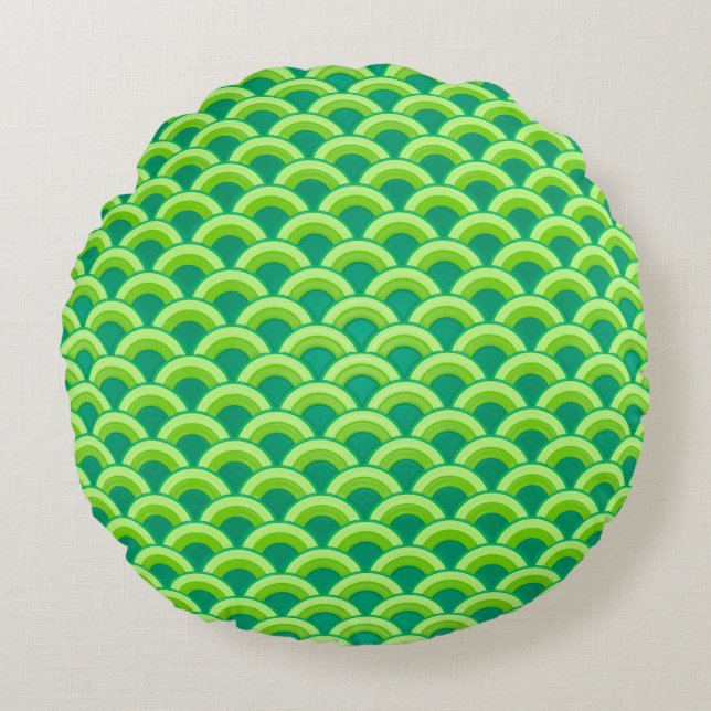Art Deco wave pattern - jade green Round Pillow (Front)