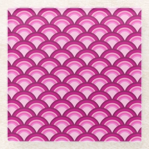 Art Deco wave pattern _ magenta and pink Glass Coaster