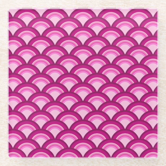 Art Deco wave pattern - magenta and pink Glass Coaster (Front)