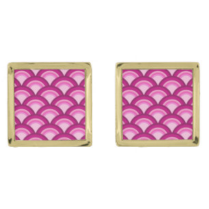 Art Deco wave pattern - magenta and pink Gold Cufflinks