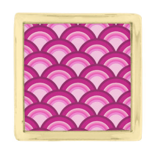 Art Deco wave pattern - magenta and pink Gold Finish Lapel Pin