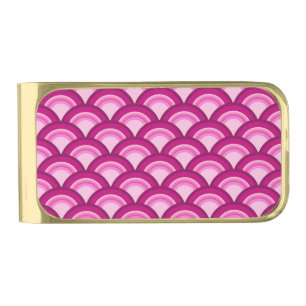 Art Deco wave pattern - magenta and pink Gold Finish Money Clip