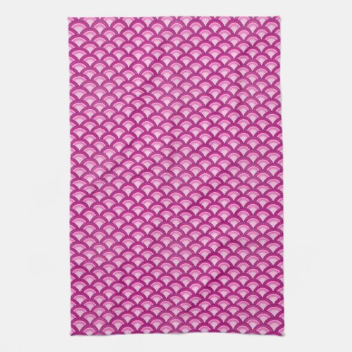 Art Deco wave pattern _ magenta and pink Kitchen Towel