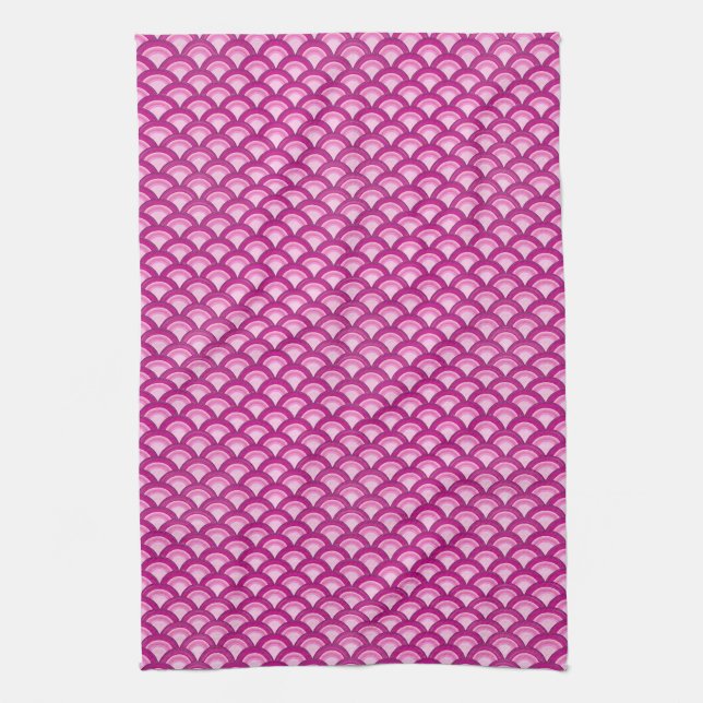 Art Deco wave pattern - magenta and pink Kitchen Towel (Vertical)