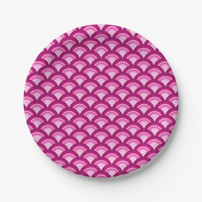 Art Deco wave pattern - magenta and pink Paper Plates (Front)