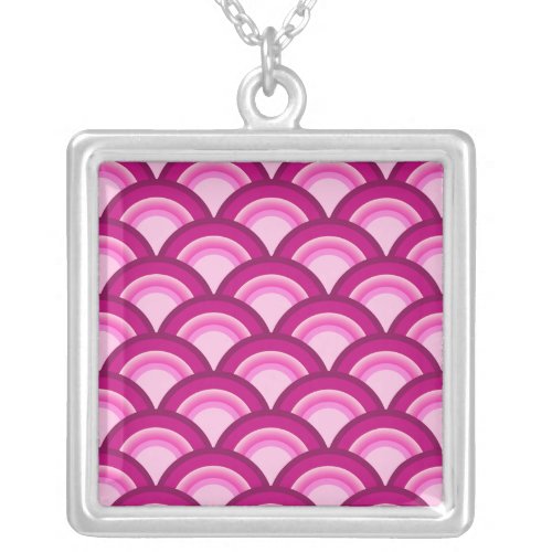 Art Deco wave pattern _ magenta and pink Silver Plated Necklace