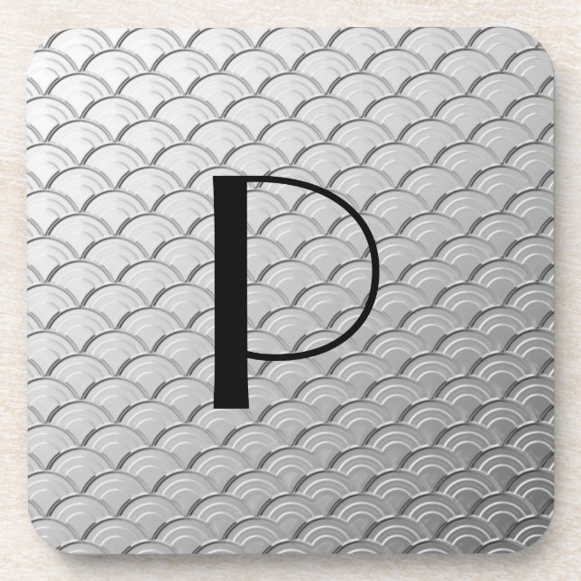 Art Deco wave pattern - metallic silver Beverage Coaster (Front)