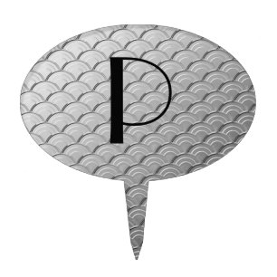 Art Deco wave pattern - metallic silver Cake Topper