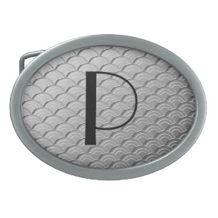 Art Deco wave pattern - metallic silver Oval Belt Buckle