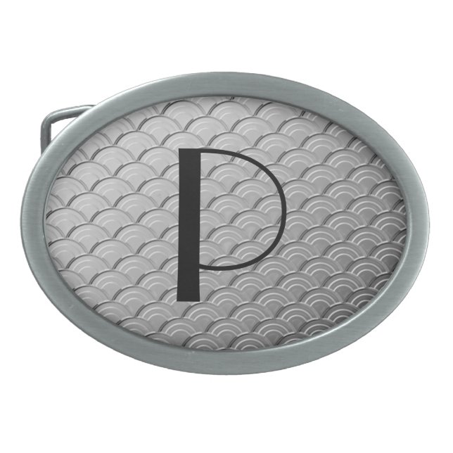 Art Deco wave pattern - metallic silver Oval Belt  Buckle (Front)