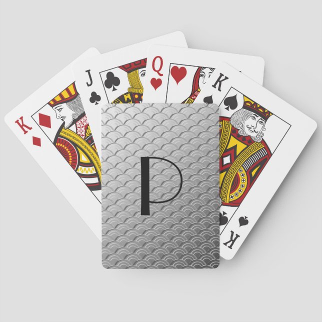 Art Deco wave pattern - metallic silver Poker Cards (Back)