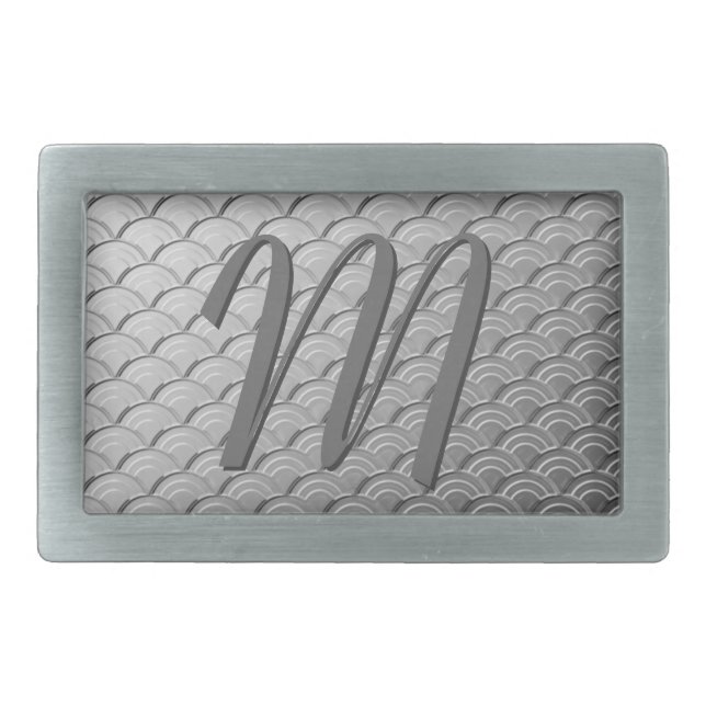 Art Deco wave pattern - metallic silver Rectangular Belt Buckle (Front)