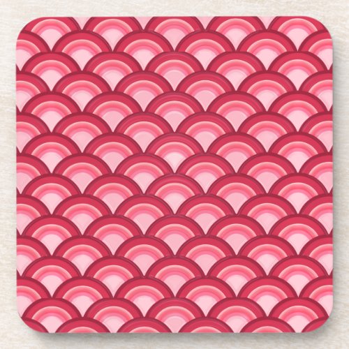 Art Deco wave pattern _ red and fuchsia Drink Coaster