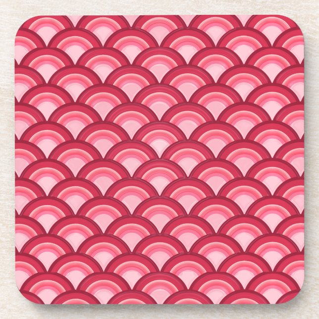 Art Deco wave pattern - red and fuchsia Drink Coaster (Front)