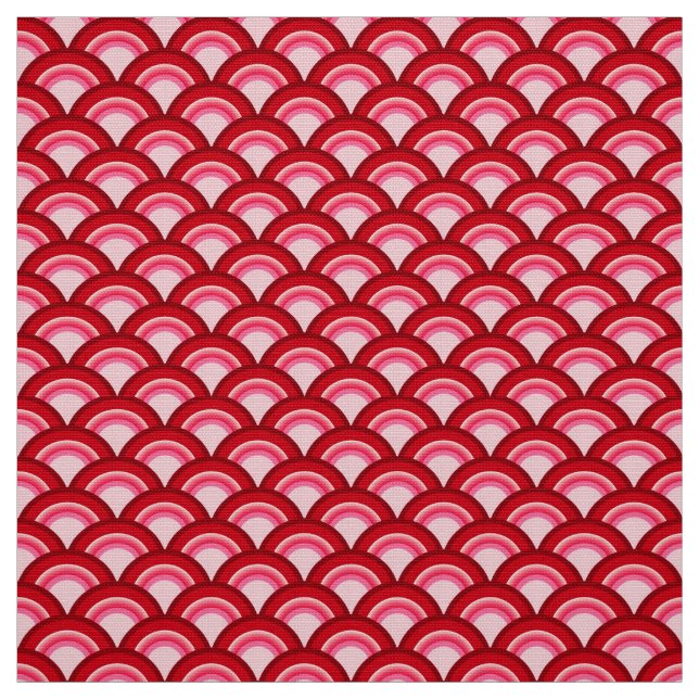 Art Deco wave pattern - red and fuchsia Fabric (Swatch)