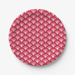 Art Deco wave pattern - red and fuchsia Paper Plates